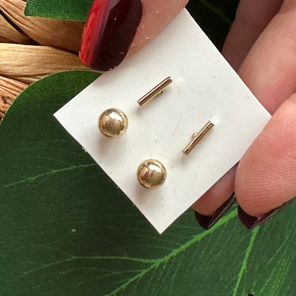 BOGO FREE Bar & Ball Golden stud earrings stack